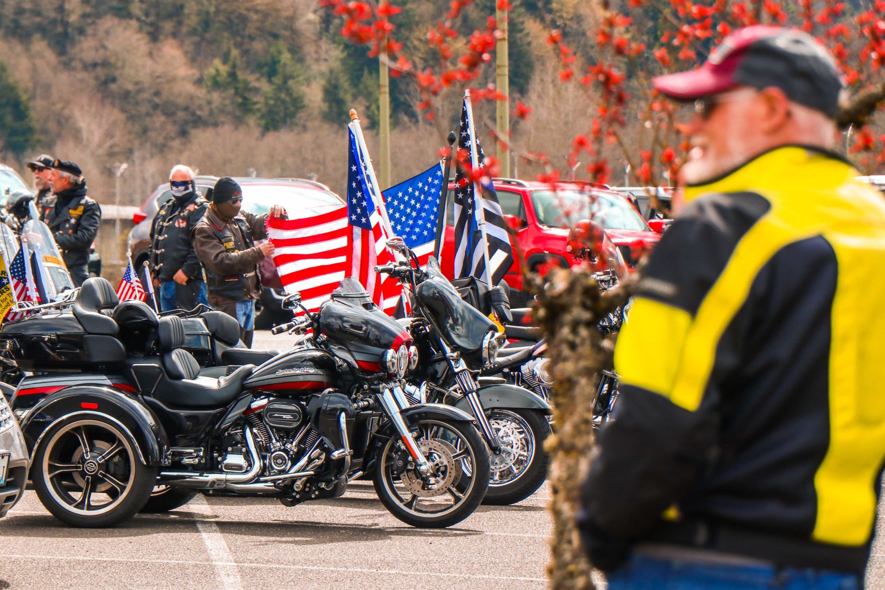 Convoy of Vehicles Travels From Yard Birds to Adna in Memory of State Trooper Justin Schaffer